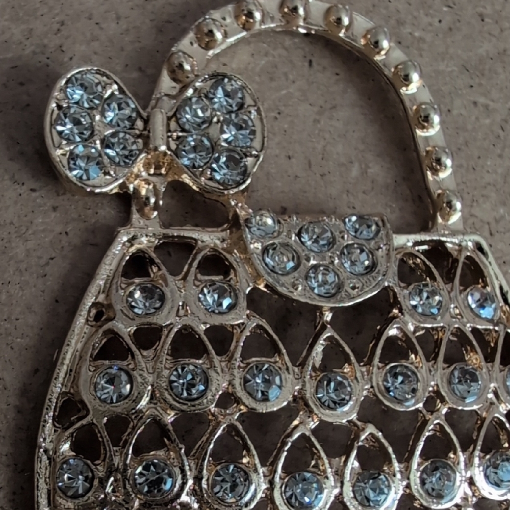 Chic Gold Handbag Keychain with Rhinestones - Picture 4 of 6